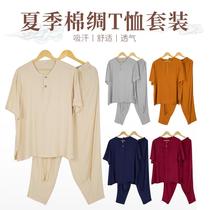 Monk short-sleeved suit pure cotton underwear pajamas for men and women monks and monks T-shirt short coat summer cotton silk cool