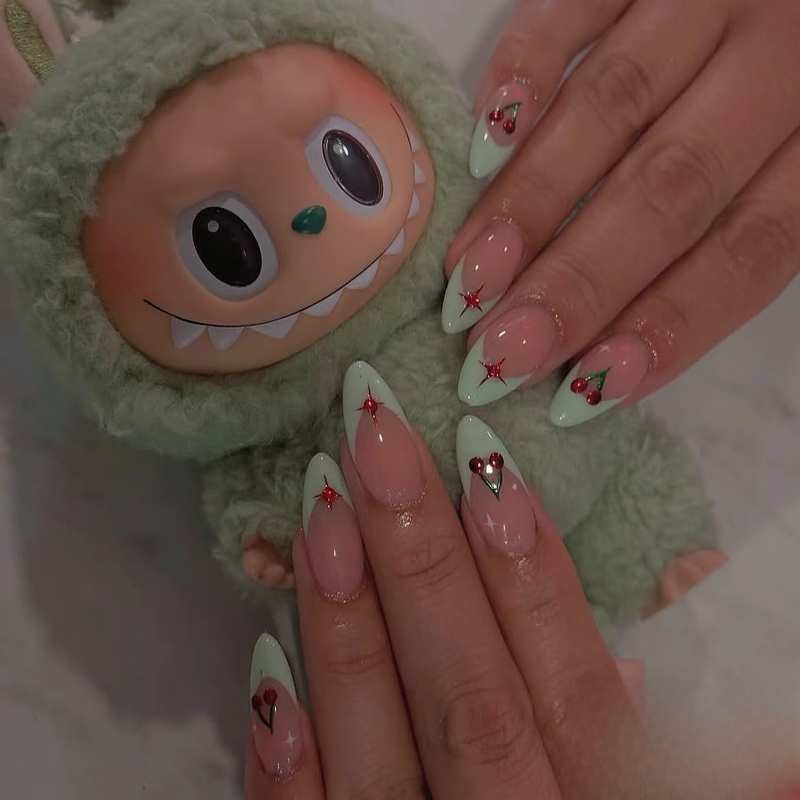 Summer Fresh Handmade Nail Art with Cherry Bow, French Style, High-End Elegant, ins Sweet and Simple Detachable Designs Summer Fresh Handmade Nail Art with Cherry Bow, French Style, High-End Elegant, ins Sweet and Simple Detachable Designs