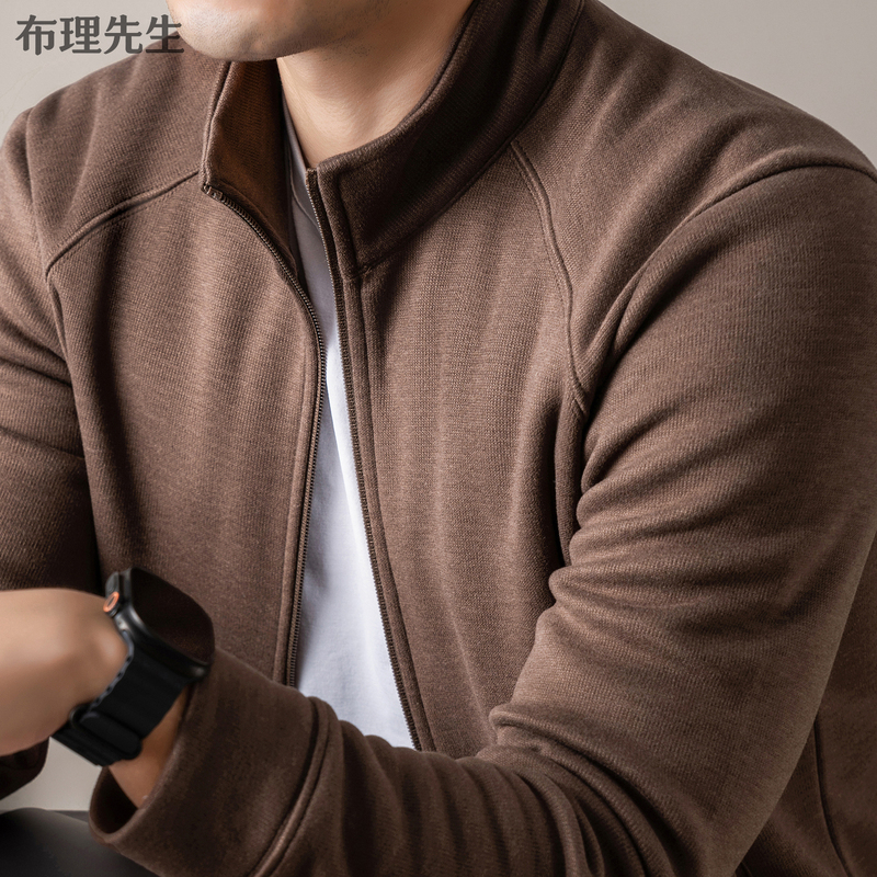 Xuefeng Velvet 5A】Men's Stand-Up Collar Sweatshirt, Long-Sleeved Casual Top for Spring, Autumn, and Winter, Fleece-Lined, Warm, Zip-Up Cardigan Jacket