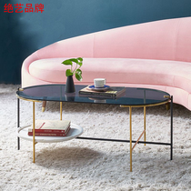 Nordic rectangular coffee table simple oval coffee table tempered glass living room ins Wind Net red creative iron art light luxury