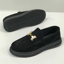 European Station Anti-suede leather Leather Shoes Bean Shoes Breathable SPRING AUTUMN Casual Head Layer Bull Leather Men Thick bottom 2022