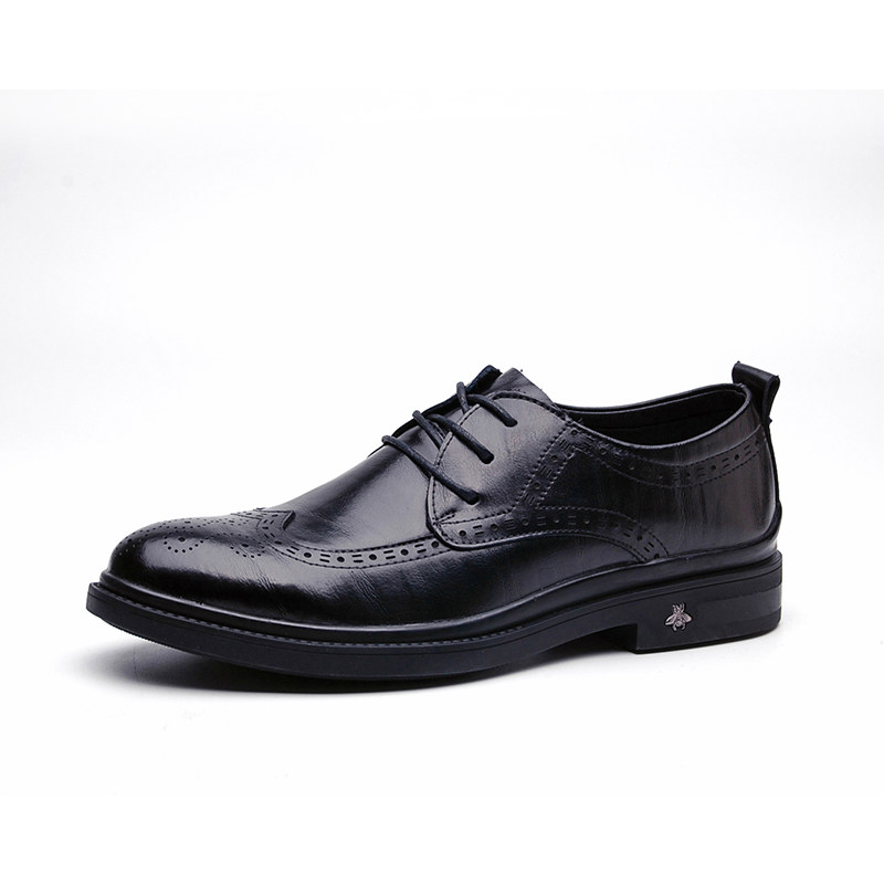 Block leather shoes and Korean carvings British style trend leather singles business leisure suit youth leather shoes