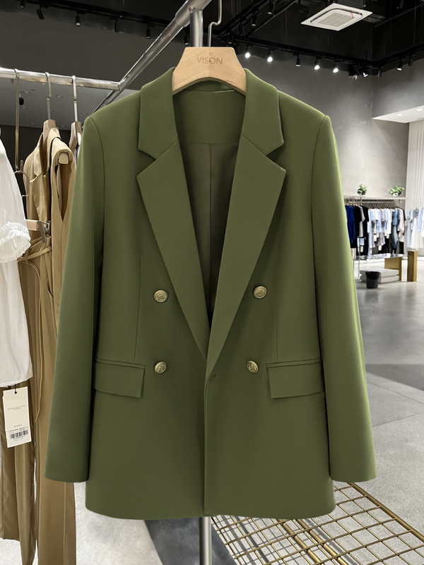 Seaweed Green Trendy Blazer for Women 2026 New Popular Autumn Retro Lazy Hong Kong Style Suit Jacket