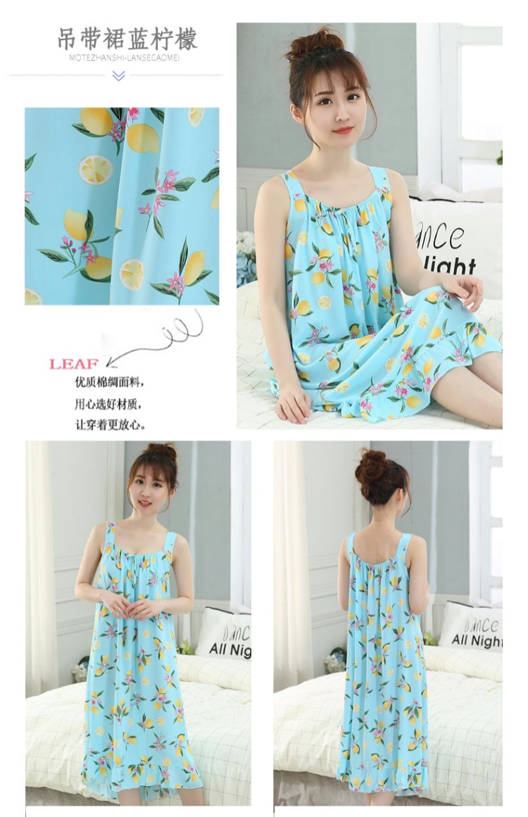 Cô gái dễ thương cotton lụa đồ ngủ phụ nữ mùa hè cotton nhân tạo gợi cảm dây đeo váy ngủ cộng với chất béo cotton bà bầu váy dài - Đêm đầm đầm đẹp dự tiệc