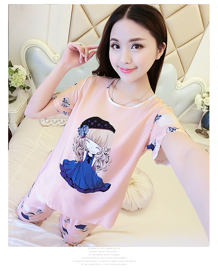 Bông lụa đồ ngủ nữ mùa hè cotton ngắn tay quần của phụ nữ mùa hè kích thước lớn cotton silk đồ ngủ nhân tạo cotton dịch vụ nhà phù hợp với