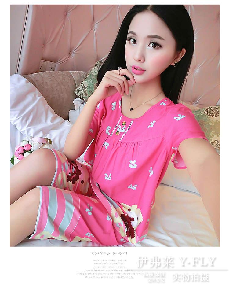 Bông lụa đồ ngủ nữ mùa hè cotton ngắn tay quần của phụ nữ mùa hè kích thước lớn cotton silk đồ ngủ nhân tạo cotton dịch vụ nhà phù hợp với