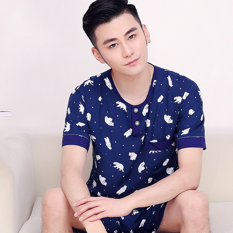 mỡ bông nhân tạo để tăng bộ đồ ngủ mens mùa hè tay áo ngắn quần cotton lụa pajama scariest trẻ không thường xuyên về nhà mặc.