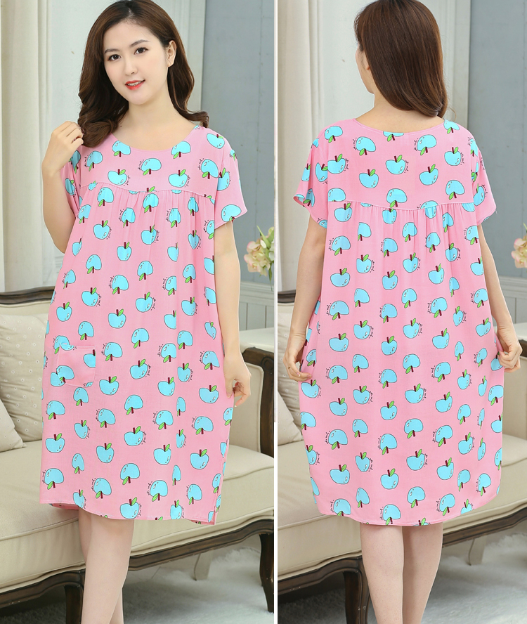 Mùa hè cộng với phân bón để tăng cotton lụa của mẹ nightdress nhân tạo bông trung niên nữ đồ ngủ ngắn tay cotton lụa thai sản nightdress