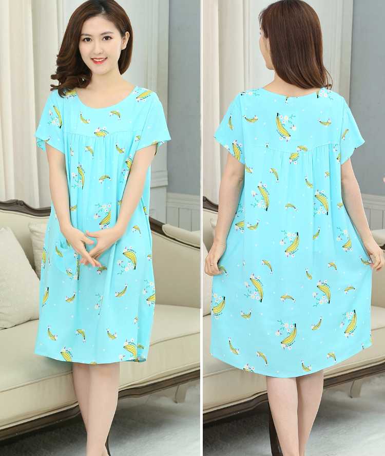 Mùa hè cộng với phân bón để tăng cotton lụa của mẹ nightdress nhân tạo bông trung niên nữ đồ ngủ ngắn tay cotton lụa thai sản nightdress