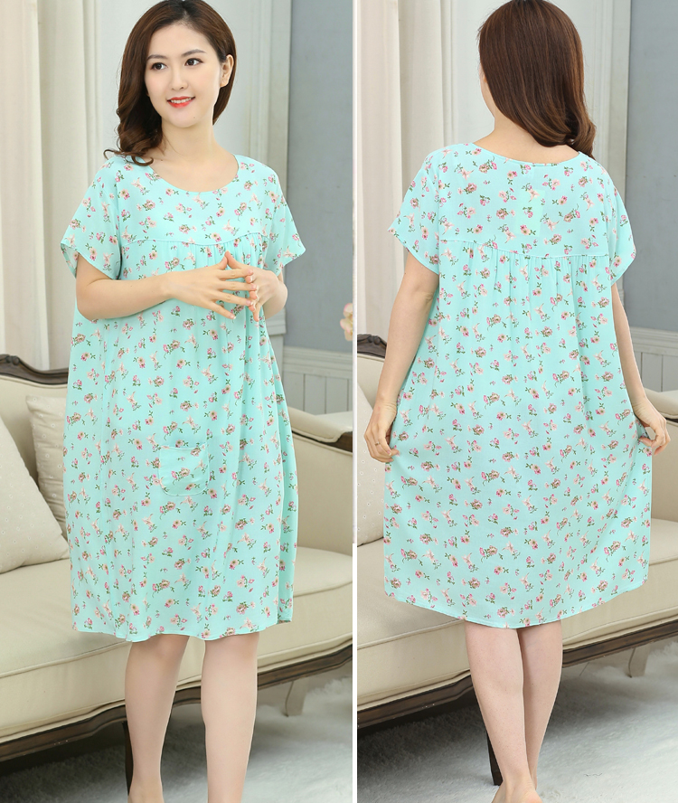 Mùa hè cộng với phân bón để tăng cotton lụa của mẹ nightdress nhân tạo bông trung niên nữ đồ ngủ ngắn tay cotton lụa thai sản nightdress