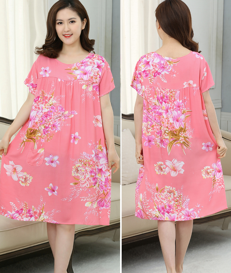 Mùa hè cộng với phân bón để tăng cotton lụa của mẹ nightdress nhân tạo bông trung niên nữ đồ ngủ ngắn tay cotton lụa thai sản nightdress