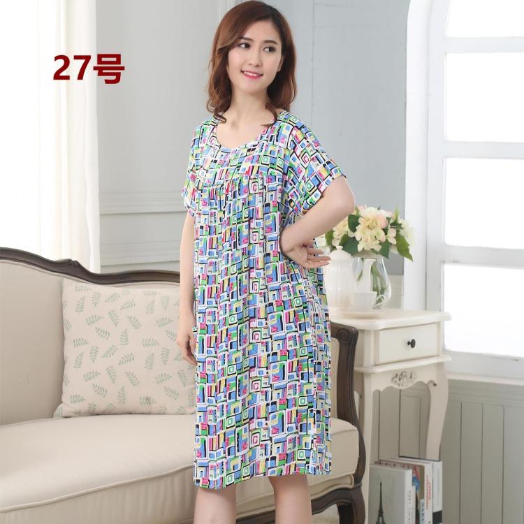 Mùa hè cộng với phân bón để tăng cotton lụa của mẹ nightdress nhân tạo bông trung niên nữ đồ ngủ ngắn tay cotton lụa thai sản nightdress