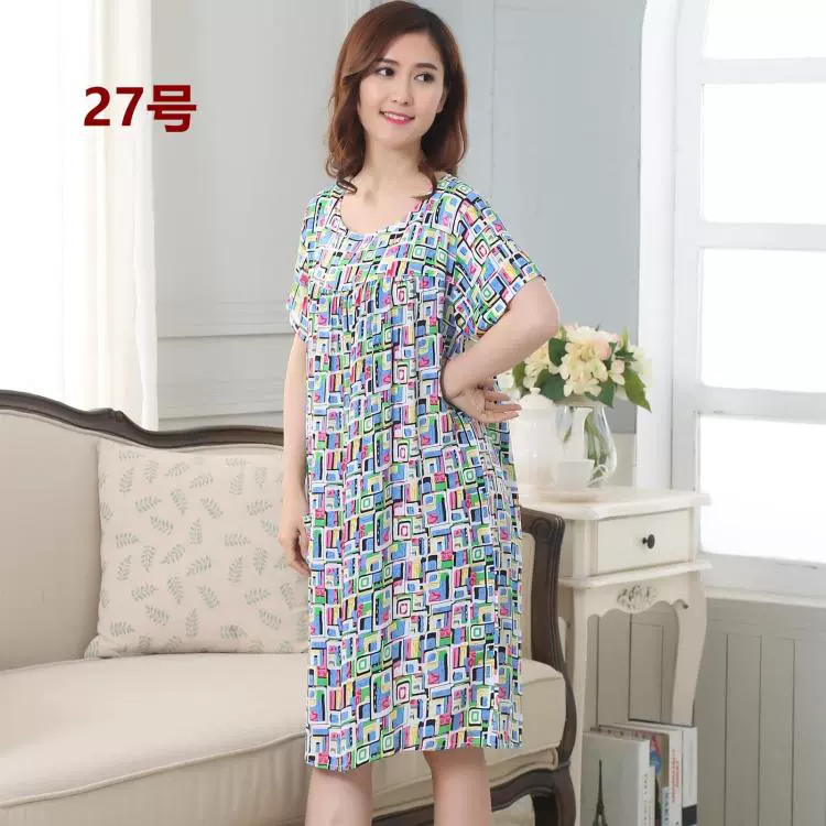 Đặc biệt hàng ngày mùa hè bông nhân tạo mẹ ngắn- tay nightdress cộng với phân bón để tăng trung niên đồ ngủ phụ nữ bông lụa phụ nữ mang thai