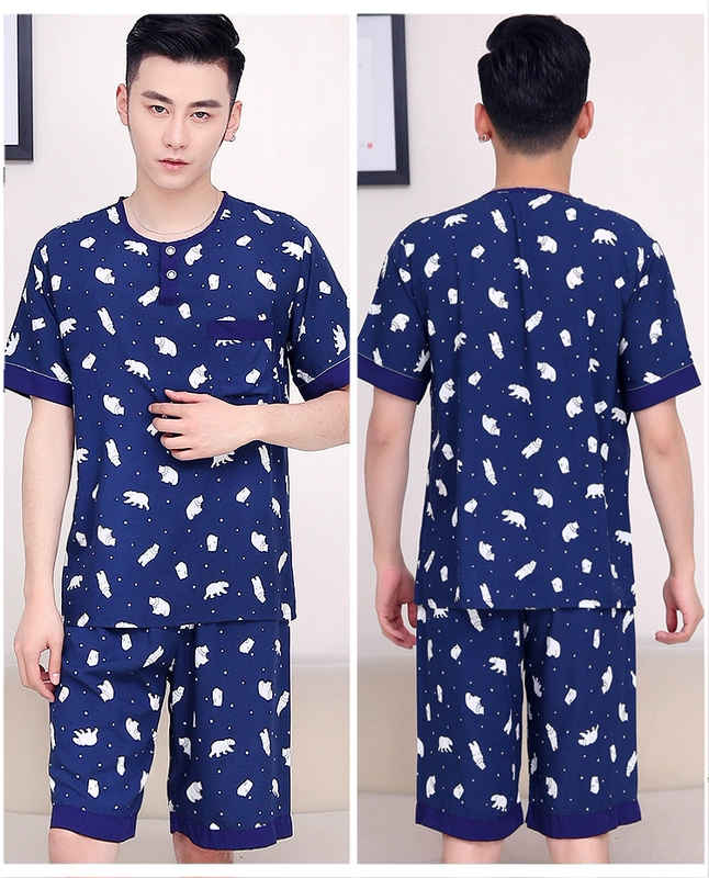 Đặc biệt hàng ngày nhân tạo bông cộng với phân bón để tăng bộ đồ ngủ nam mùa hè ngắn- tay quần bông lụa đồ ngủ thiết lập bông lụa nhà dịch vụ shop đồ nam
