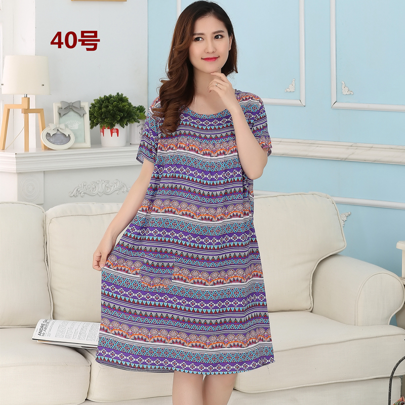 Mùa hè cộng với phân bón để tăng cotton lụa của mẹ nightdress nhân tạo bông trung niên nữ đồ ngủ ngắn tay cotton lụa thai sản nightdress