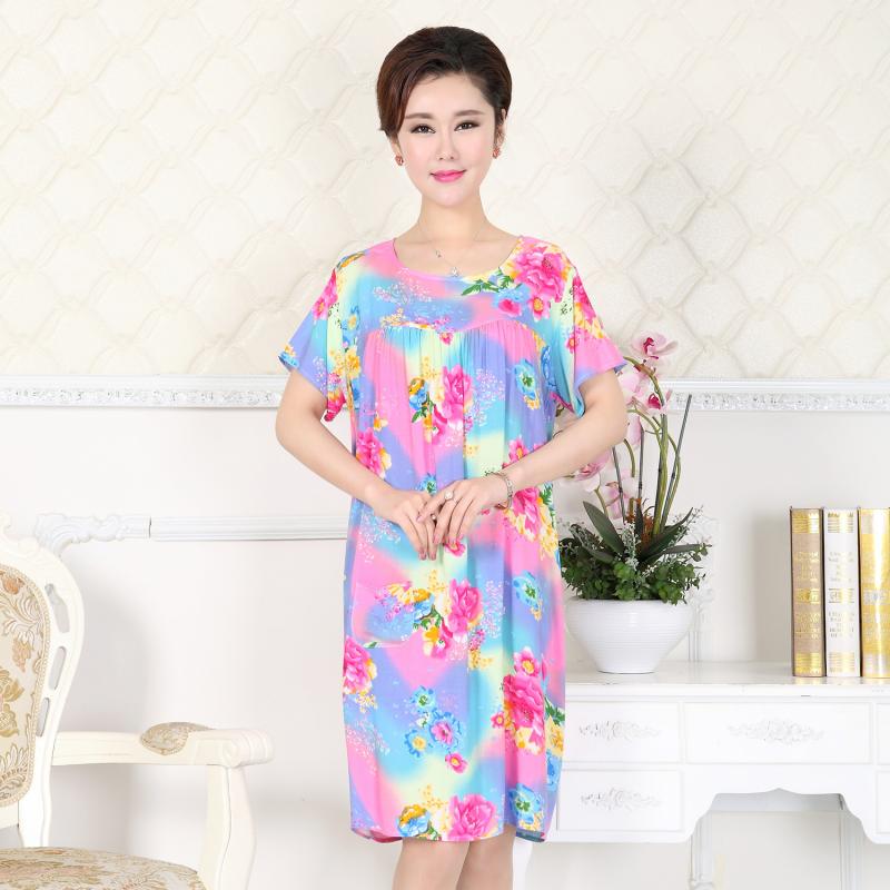 Đặc biệt hàng ngày mùa hè bông nhân tạo mẹ ngắn- tay nightdress cộng với phân bón để tăng trung niên đồ ngủ phụ nữ bông lụa phụ nữ mang thai