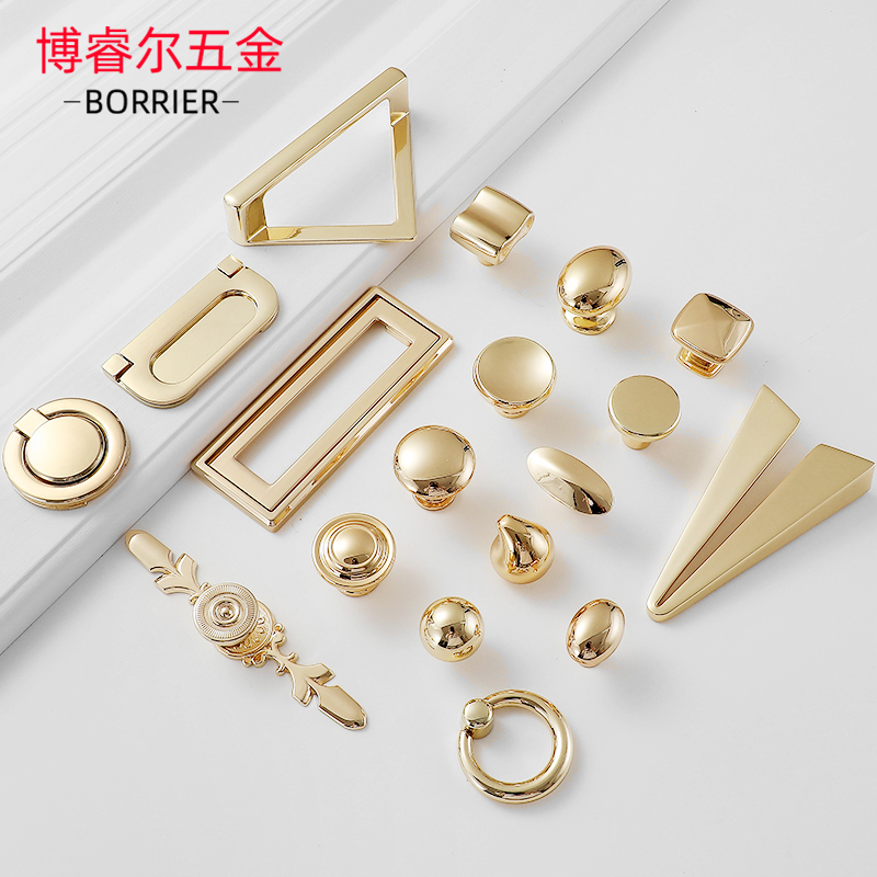Cabinet door bright gold single hole drawer hanging pull ring cabinet wardrobe door handle modern minimalist light luxury invisible hidden handle