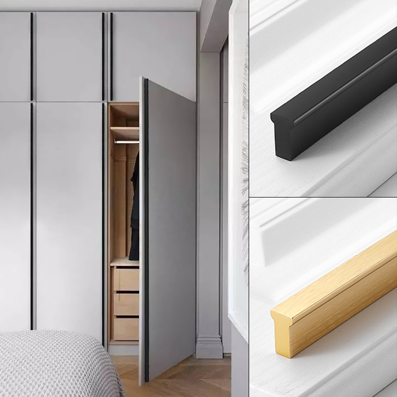 Simple large wardrobe door handle cabinet modern light luxury golden black overall lengthened one door to the top handle