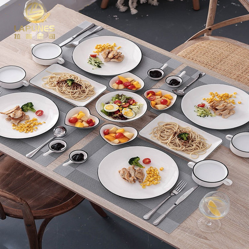 lapenes European-style ceramic pure color fresh steak West dining tray Home Knife Fork Set Networking Red Breakfast Pan Composition