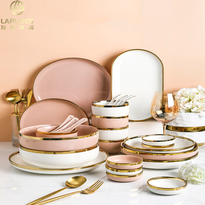 lapunes light lavish Nordic delicacy Phnom Penh pure colour Dishes Suit Home Minimalist Cutlery Bowls Tray Wedding Gifts