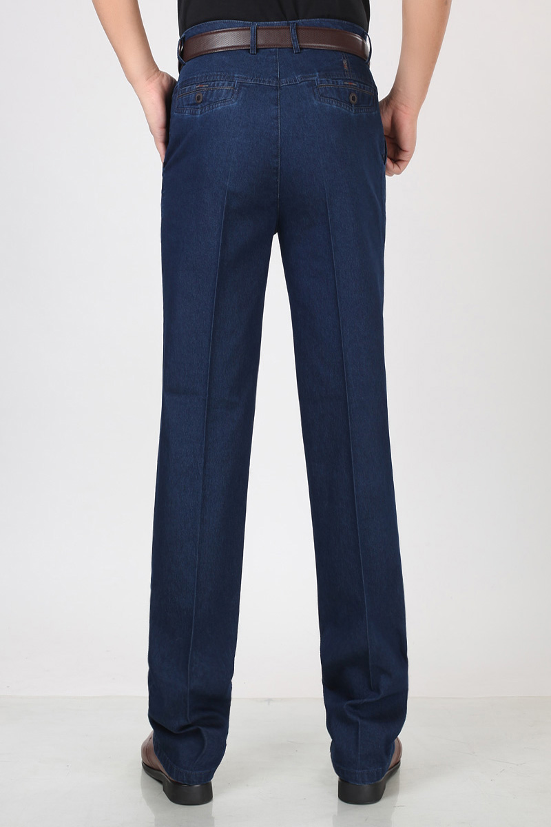 Đàn ông 40-50 tuổi mùa xuân và mùa hè quần jeans rộng mỏng màu xanh nhạt eo cao kích thước lớn cộng với quần jean thẳng béo áo thể thao