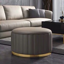 Light luxury stainless steel shoe stool cloakroom designer model room round sofa stool leather gray solid wood stool