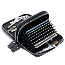 Genuine Leather Bilayer Organ Large Capacity Key Bag Mens Double Zipper Multifunction Integrated Zero Money Bag Card Two-in-one Woman