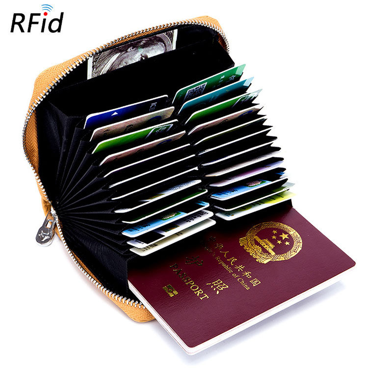 Multifunctional men's leather organ card holder simple multi-card space large-capacity women's zipper cowhide card holder ID bag