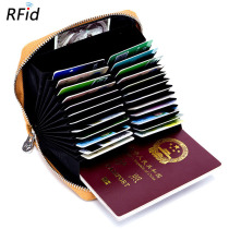 Multi-functional mens genuine leather organza bag minimalist Multi-position Large-capacity Female Zip Bull Leather Card Bag Documents Bag