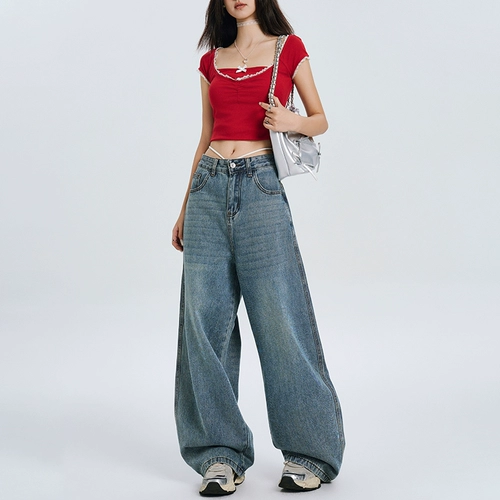 Ретро весенние летние штаны, прямые свободные джинсы, высокая талия