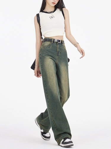 Ретро демисезонные прямые свободные джинсы, штаны, леггинсы, европейский стиль, по фигуре, свободный крой