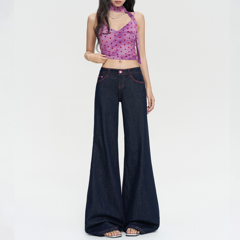Vintage Raw Denim Flared Jeans for Women 2026 New American Style Low-Waisted Loose Fit Slimming Wide-Leg Pants