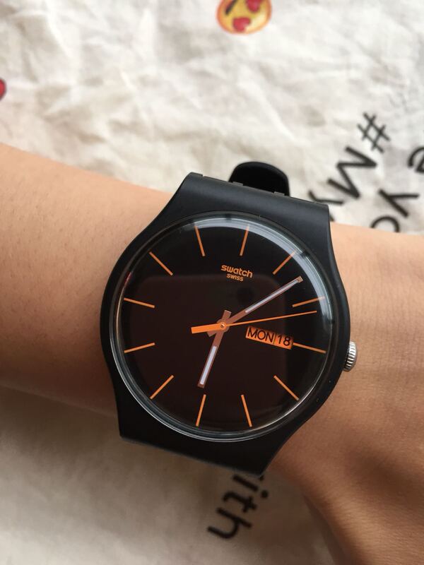 Luminous Pointer Dual Calendar Swatch Watch Suob704 to Black Minimalist Watch 8907089 Versatile