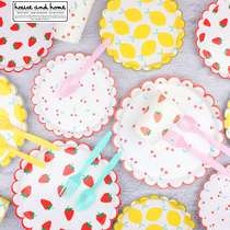 ins fruit disposable color paper plate childrens birthday party tableware decoration thick paper plate set