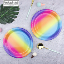 Disposable environmental protection paper plate rainbow dinner plate spring outing picnic outdoor light luxury tableware kindergarten festival festive tableware