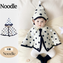 Childrens warm shawl autumn and winter clothing stylish knitted polka dot hooded cloak baby versatile outdoor cloak jacket
