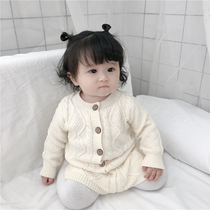 Spring and autumn new ins childrens clothing mens and womens childrens baby twist knitted sweater cardigan shorts set baby two-piece set