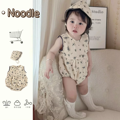 Детский комбинезон, тонкая летняя одежда, боди для девочек, жилет без рукавов, детская одежда, цветочный принт