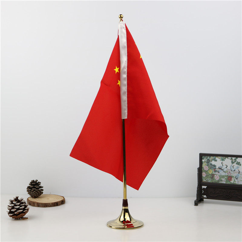Gold desk retractable single pole party flag Red flag Titanium plated base flagpole flag seat Large amount of support Custom made