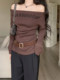 Hot Girl Style Off-Shoulder Top in Maillard Coffee Color with Belt, New Autumn and Winter Slim Fit Sexy Knitwear