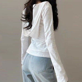 Pure Desire Style V-Neck Zipper Hooded Bamboo Cotton Long Sleeve Jacket for Women, New Korean Version Slim Fit Sunscreen Cardigan for Spring and Summer