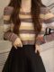 Petite Rainbow Striped Knit Sweater for Women, New Autumn Vintage Style, Round Neck, High Waist, Short Length, Long Sleeve Sweater
