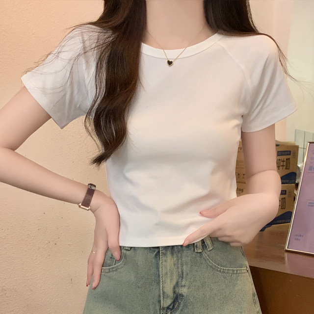 Basic Raglan Short-Sleeve T-Shirt for Petite Women, New Summer Korean Style, Slim Fit, Sexy Purple Crop Top for Women