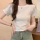 Basic Raglan Short-Sleeve T-Shirt for Petite Women, New Summer Korean Style, Slim Fit, Sexy Purple Crop Top for Women