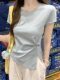 Round Neck Knot Slit Design Cinched Waist Short-Sleeved T-Shirt for Women, New Summer Style with Irregular Hem, Slim Fit Top