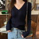 Casual and Versatile V-Neck Long-Sleeved Knitted Knitwear for Women, New Autumn and Winter Style, Korean Style, Slim Fit, Slimming Look Bottoming Knitwear