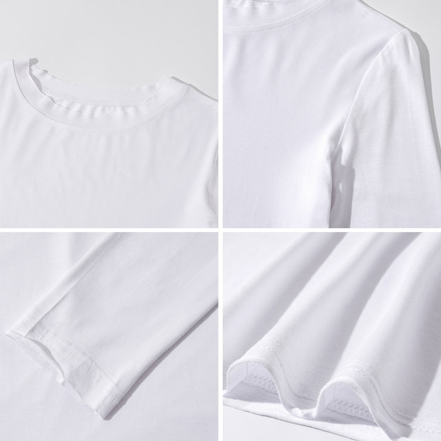 Rolled Edge Slightly Sheer Sun Protection T-Shirt for Women, Long-Sleeved, White, New Autumn and Winter Korean Style, Slim Fit, Layered Elastic Base Shirt for Women ins