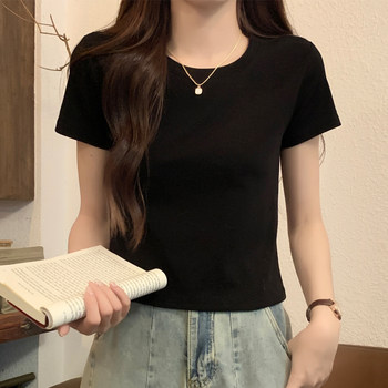 Basic Black Short-Sleeved T-Shirt for Women, New Summer Korean Style, Slim Fit, Regular Shoulder, High-Waisted Base Shirt, Short Top for Women