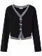 Sweet Bow V-Neck Long-Sleeve Faux Two-Piece Women's Design with Contrasting Colors, New Spring Slim-Fit Short Top