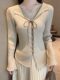 Elegant Slim-Fit Lace-Trimmed Tie-Up V-Neck Knit Sweater for Women with Ruffled Edges, New Winter Style with Bell Sleeves